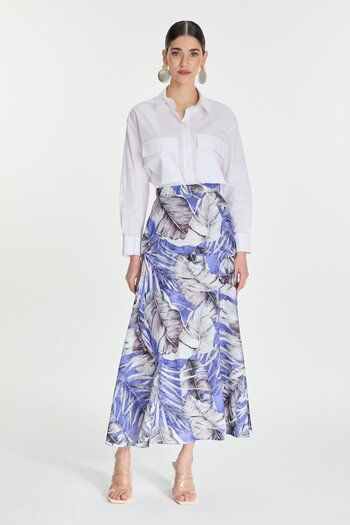 Zühre Leaf Patterned Long Purple Skirt ETK-0150