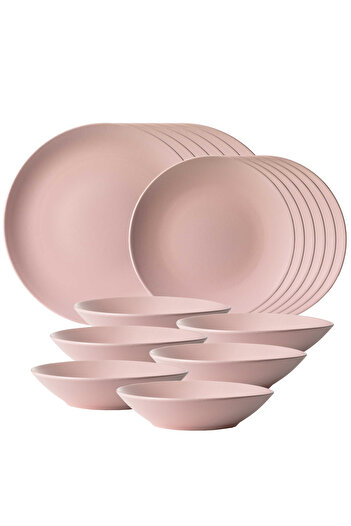 Cesiro Set farfurii 18 piese, pentru 6 persoane, Matte Pink,  Cesiro, Roz Mat
