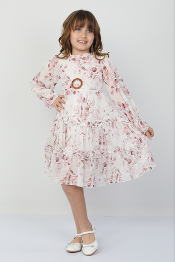 e-çocuk Girl's Chiffon Buckle Floral Dress 26144