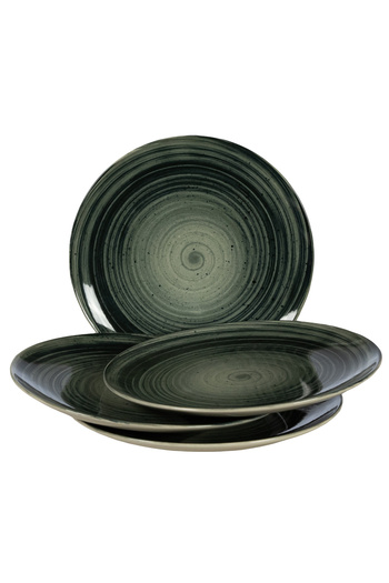 Cesiro Set of 4 wide plates, 26 cm, Whirlwind, Cesiro, Made in Romania, Ivory White with black