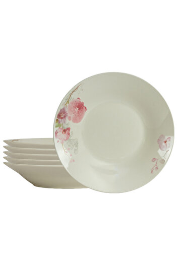 Cesiro Set of 6 deep plates for 6 people 20 cm x 280 ml, Ivoire with orchids
