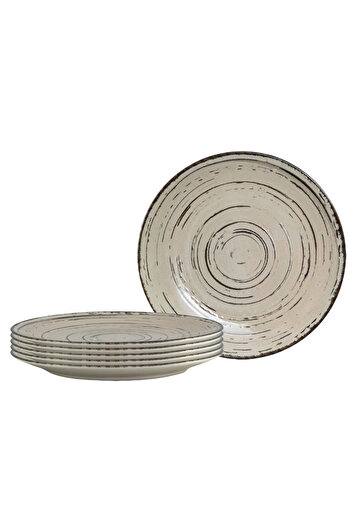 Cesiro Set of 6 dessert plates, 20 cm, Stone, Cesiro, Made in Romania, Ivory White with brown lines