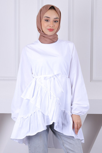 İmajButik Ecru Skirt Layered Ruffled Tunic