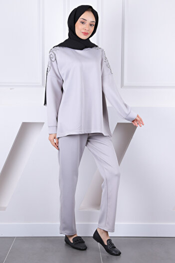 İmajButik Gray Shoulder Stone Scuba Suit