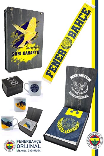 Fenerbahçe Set de căni din ceramică, cu licență autentică, înființat în 1907, cu cutie de lemn