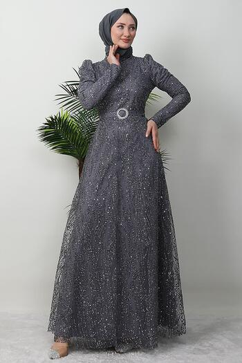 GİYZAMİLA Βραδινό φόρεμα Nilda Glitter - Σκούρο Γκρι Χρώμα