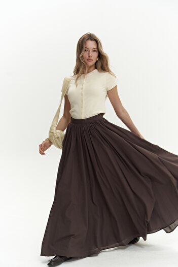 BOHEMAİ Faylinn Pleated Long Brown Skirt