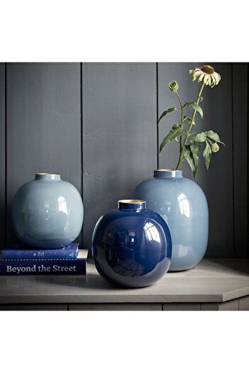 Pip Studio Vază decorativă rotundă, metalică, Pip Studio, 23cm, Light Blue