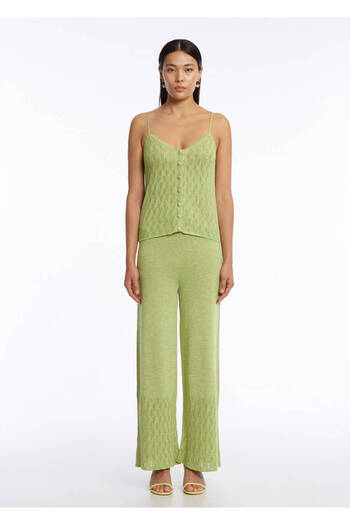 Knitss Openwork Knitted Green Knitwear Trousers