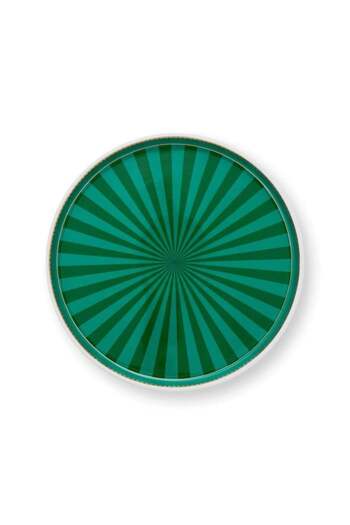 Pip Studio Tavă rotundă din porțelan, Pip Studio, Stripes Emerald-Green, 24cm, colecția Love Birds