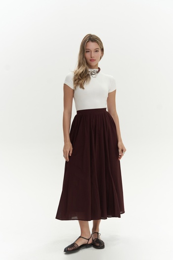 BOHEMAİ Amaya Ankle-Length Pleated Burgundy Skirt