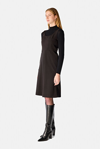 W Collection SİYAH DİZ ÜSTÜ KARE YAKA ELBİSE