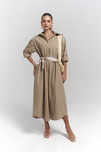 MAİ COLLECTİON Belsay Trench Coat Stone Dress