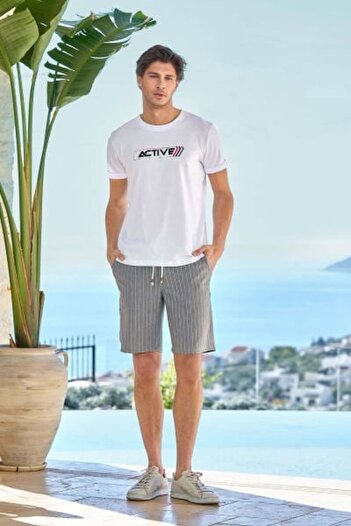 Cossy By Aqua 25940 Men's White-Grimelange Printed Sports Shorts Set