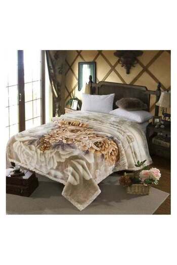 Comfy 2PLY SOFT & FLUFFY FLORAL KOREAN CLOUDY BLANKET CREAM