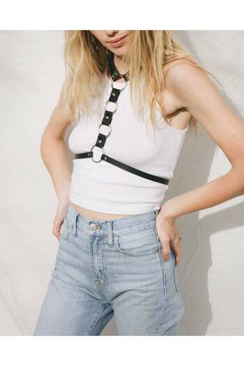 Sweet Demon Minimal Stylish Stripe Belt with Ring Detail, Daily Combination Complementary Waist Belt Accessory
