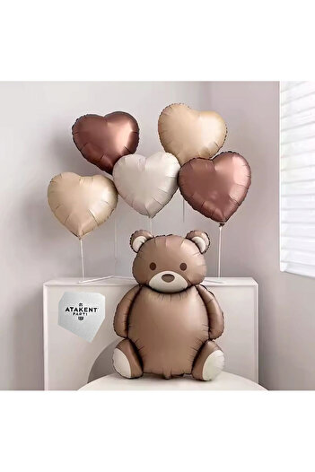 ATAKENT PARTİ Retro Birthday Party Set Teddy Bear, Retro Heart Balloons