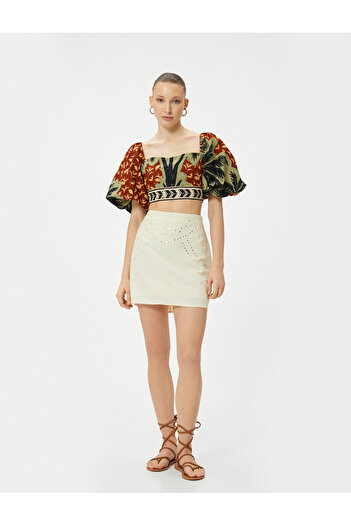 Koton Beige Women's Cutwork Mini Skirt