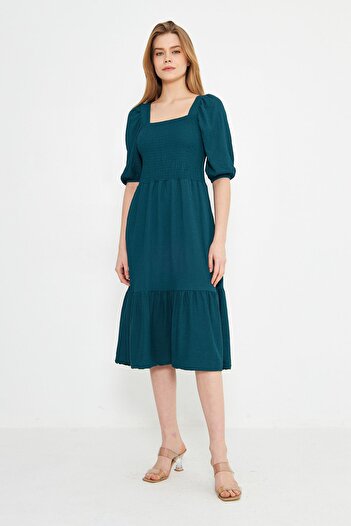 brako tekstil Women's Midi Dress - Sheerling Princess Dress with Elastic Chest and Waist Detail