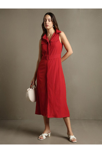 Dennis Lingo By Styli Shirt Collar Sleeveless Shirt Midi Dress
