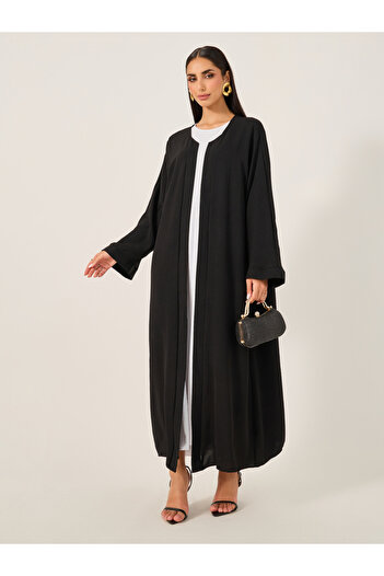 Take Two By Styli Solid Abaya with Round Neck Sleeveless Inner Dress Set