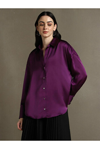 Dennis Lingo By Styli Purple Satin Relaxed Fit Casual Shirt