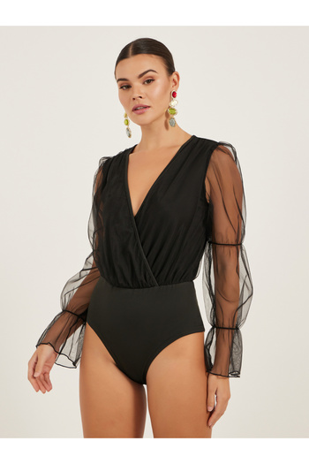 Take Two By Styli V-Neck Mesh Puff Long Sleeve Blouse