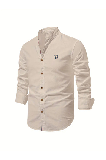 Take Two By Styli Embroidered Mandarin Collar Long Sleeve Shirt