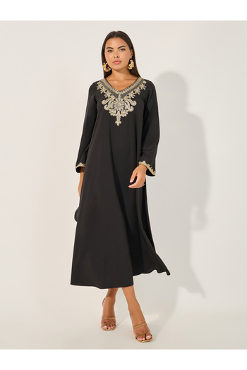 Take Two By Styli Embroidered V Neck A-Line Jalabiya