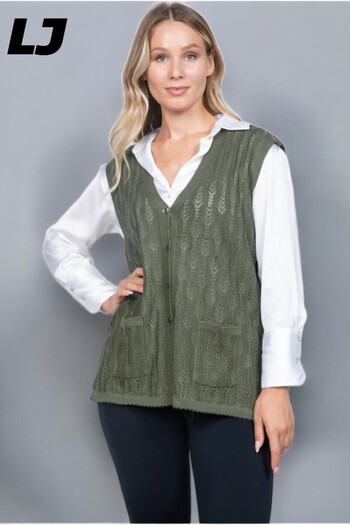 LAJESTE Women's Middle Age and Above Knitwear Knitted Buttoned Dark Khaki Mother's Vest