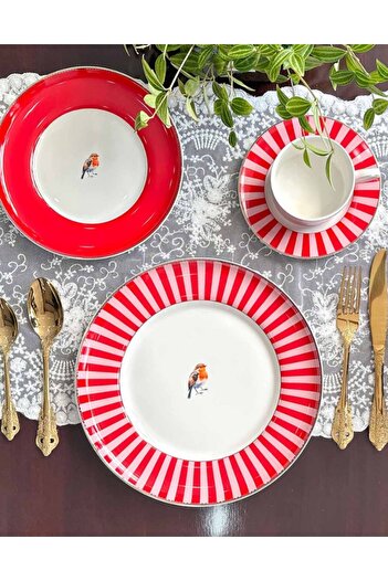 Onedekor 19 Piece Prilla Pink Bird Porcelain Cake Set