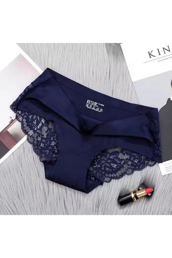 Generic Women's Middle Waist Ice Silk Underwear Markless Lace Sexy Breathable Briefs 2XL