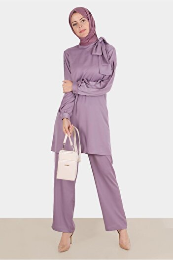 Alvina Satin Jewelled Bow Detailed Double Pants Set - 30276