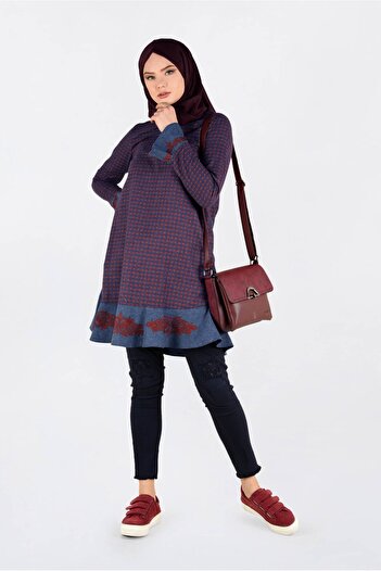 Alvina 4793 Model Gingham Pattern - Flounce Skirt and Embroidered Tunic