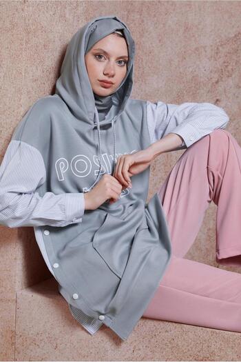 Alvina 44620 Model Hooded Striped Tracksuit Tunic