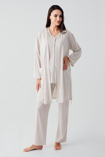 Artış Short Sleeve Buttoned Cotton Maternity Dressing Gown Pajama Set