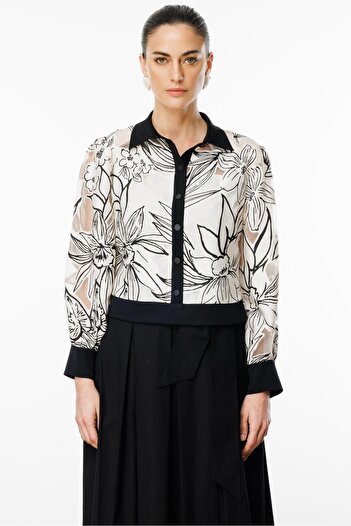 Moda İlgi Modailgi  Çiçek Desenli Organze Bomber Ceket Orijinal