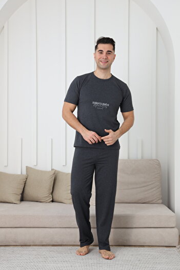 FAMES PİJAMA Men's Short Collar Combed Pjs Suit