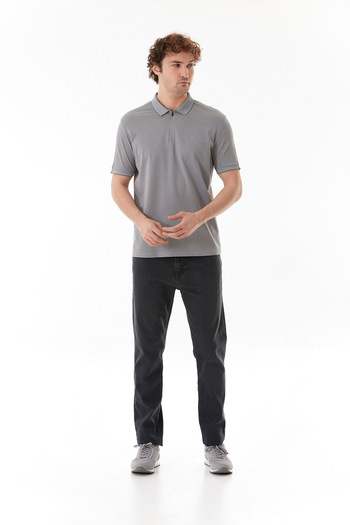 Fulla Moda Oxford Fabric Half Zip Polo Neck T-Shirt