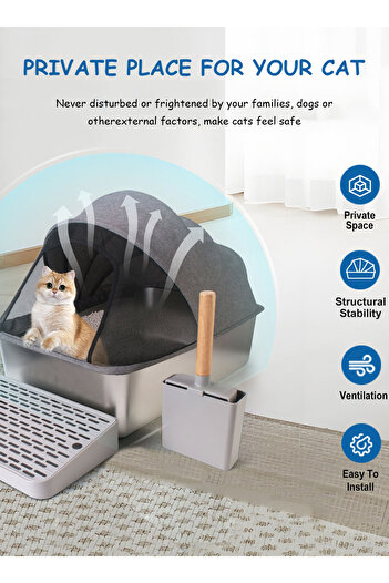 KidLe Closed Stainless Steel Cat Litter Box Easy to Clean