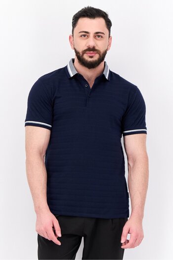 Peter Werth Men Regular Fit Textured Short Sleeves Polo Shirt, Dark Navy