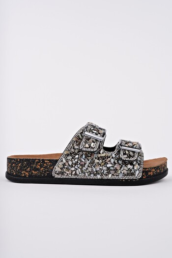 MUGGO Cracow Double Banded Stone Adjustable Belted Daily Women's Slippers