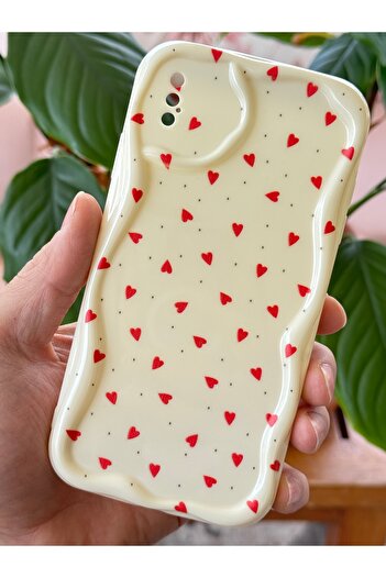 Fibaks Case for iPhone X/Xs Silicone Cover with Wave Edge Red Heart Pattern with Camera Protection
