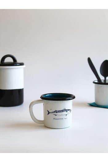 Elifle Enamel Small Mug 250ml Fish Pattern Mug for Coffee Tea Drink Camping Picnic Nautical Seafood