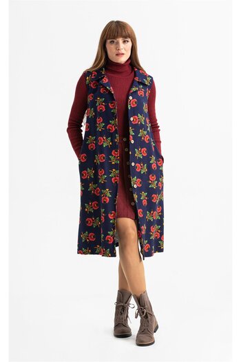 Eliş Şile Bezi Sleeveless Flannel Esra Midi Size Autumn And Winter Vest/Dress Navy Blue Lcvt
