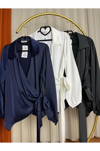 SMY Yandan Tie Front Open Satin Shirt
