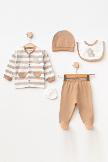 Aziz Bebe Cute Horse Patterned 5-Piece Baby Hospital Discharge Bodysuit Set