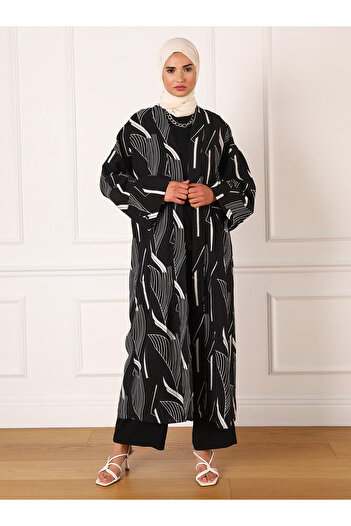 Refka Black and White Refka Ferace and Blouse Set - Pants