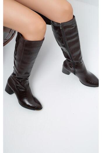 Beyond Brown Crocodile Patterned Barcelona Long Heeled Leather Boots - 6cm Byndrsl2432