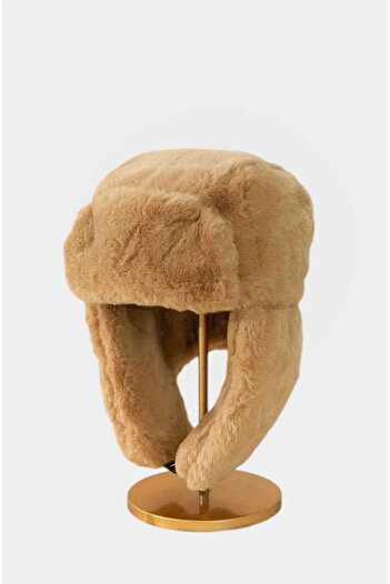 roseberry Brown Fur Trapper Hat with Snap Fastener Soft Plush Ear Protectors - R1041